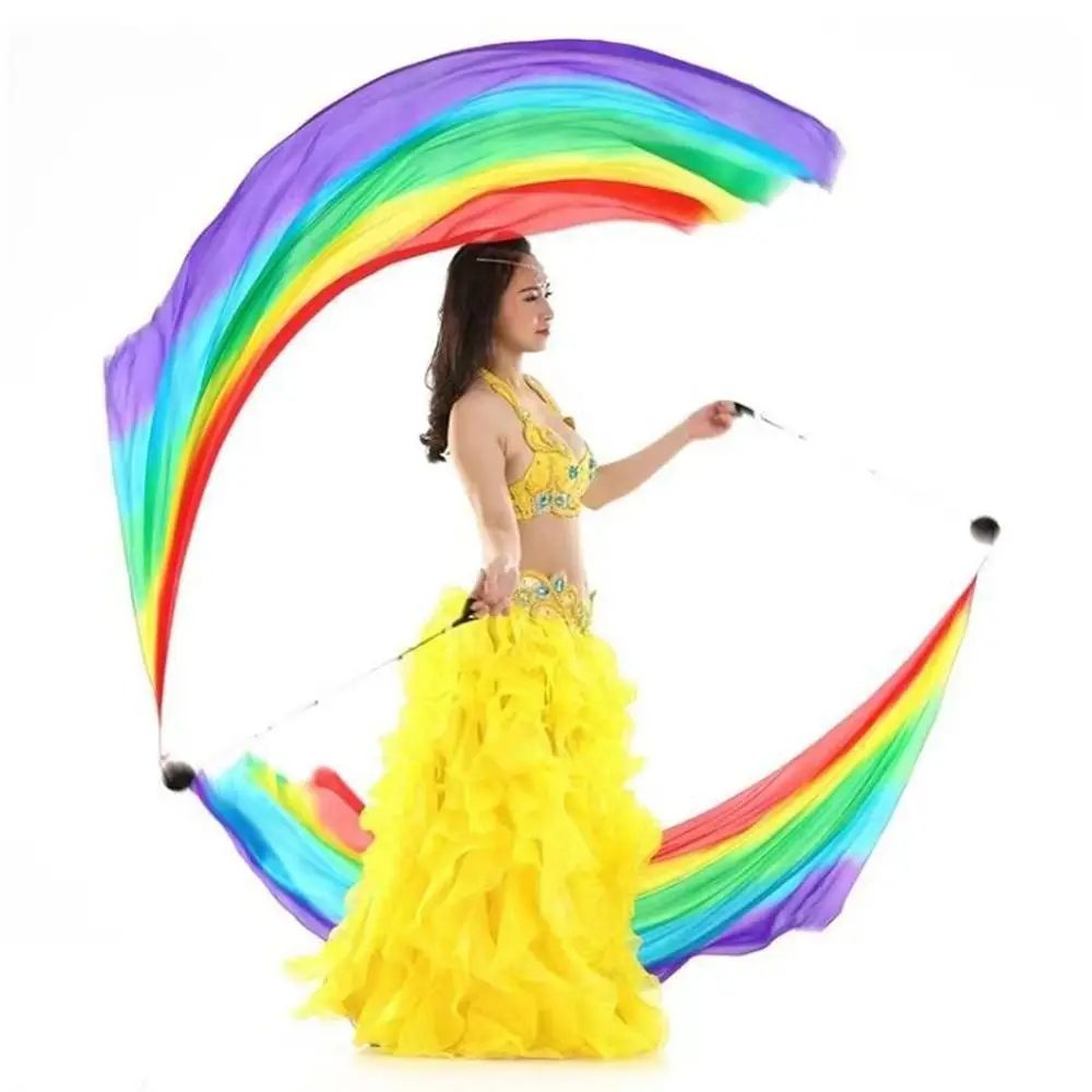 Adjustable Belly Dance Thrown Balls Rainbow Silk Veil Stage Performance Props For Thailand/India/Arab Imitation Silk Chain Balls