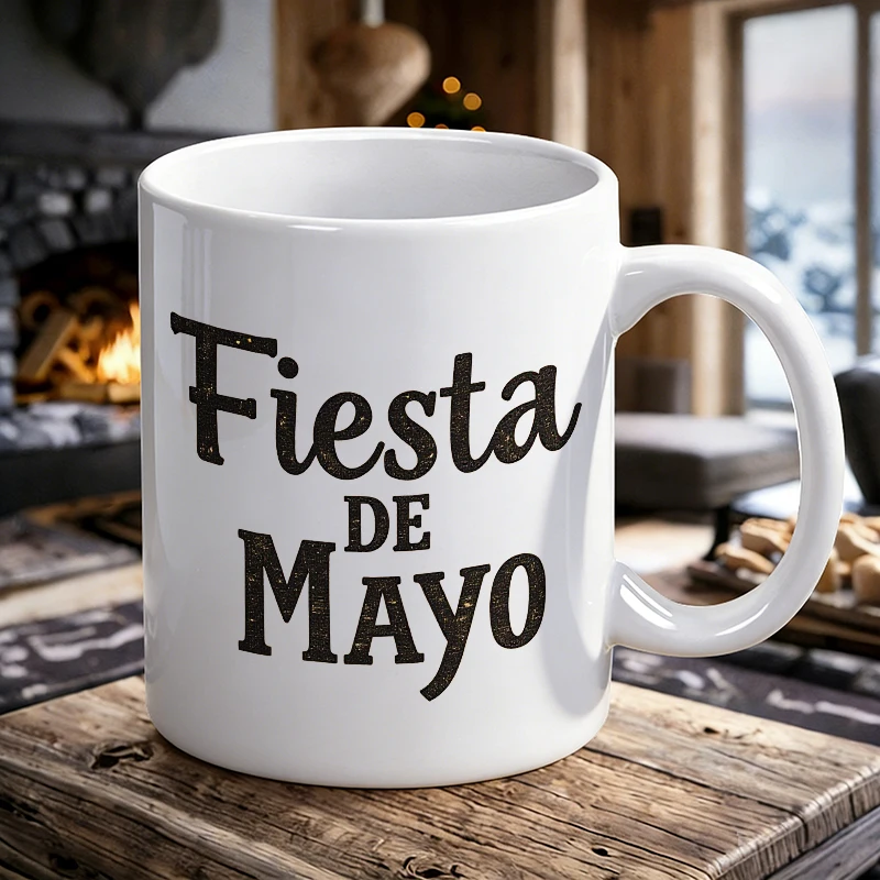

Fiesta de Mayo Retro Text Ceramic Mug Cinco de Mayo Simple Coffee Cup, milk cup, office cup, gift for friends, fade-resistant