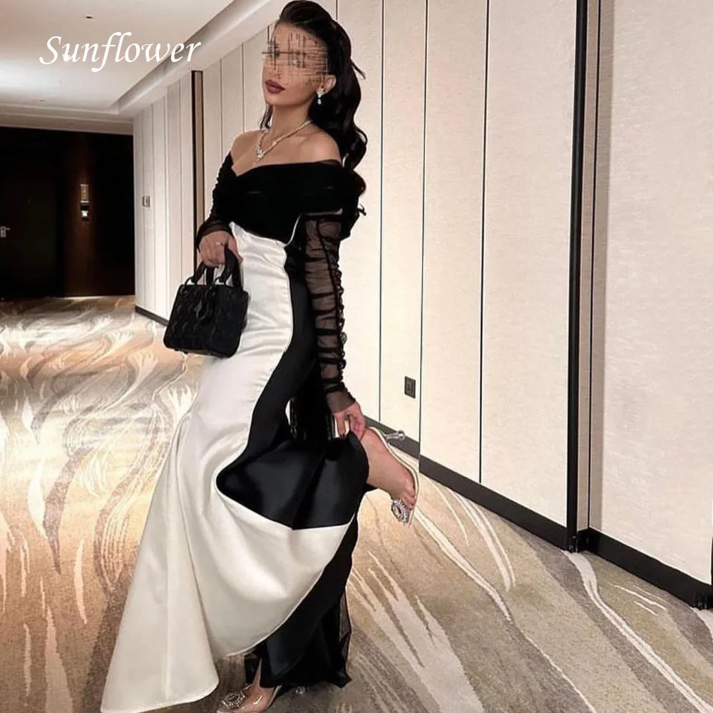 

Sunflower Off the Shoulder Prom Gowns Lace Long Sleeve Mermaid Evening Dress Slim Party Dress 2023 Satin High-end Custom