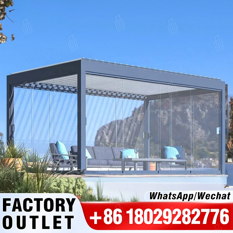 

Waterproof Opening Louvre Roof Aluminium Garden Pergola Systems with LED Light