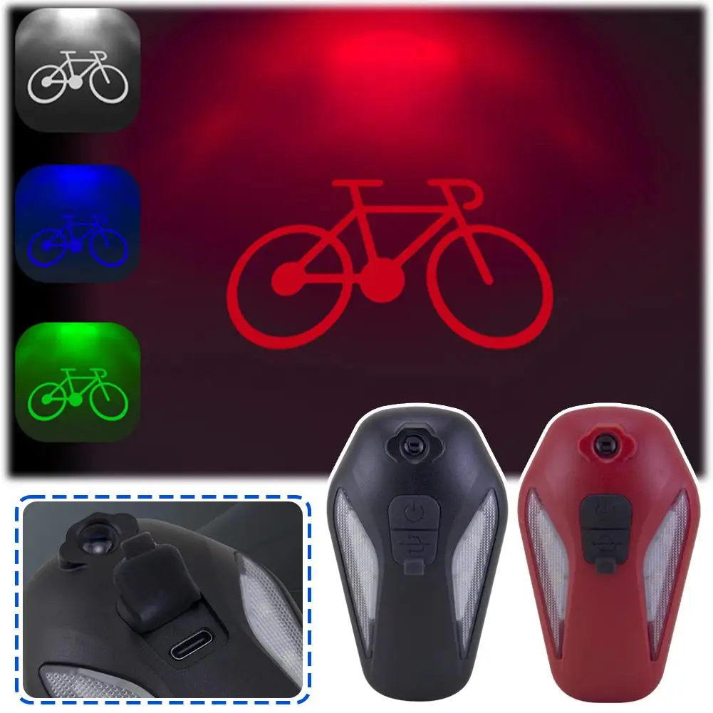 Cycling Projector Taillight Usb Rechargeable Led Warning Adjustable Taillight Waterproof Safety Lamp Warning Lights Light K2a9