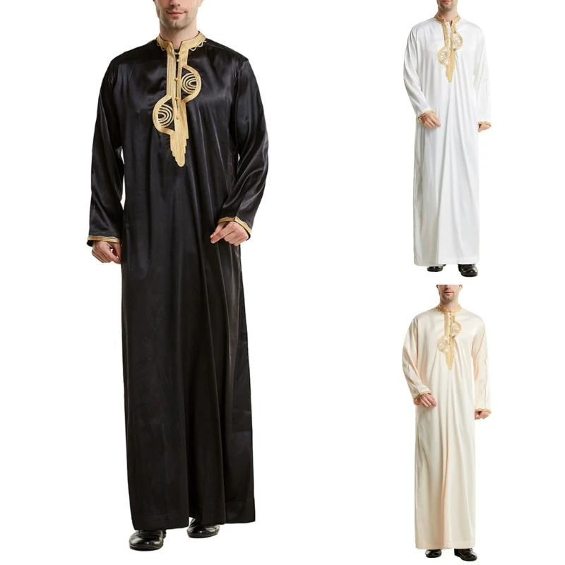 

Muslims Dresses for Men Long Sleeve Dubai Shirt Kaftan Thobe Robe Gown Straight Leisure Race Clothing Thobe