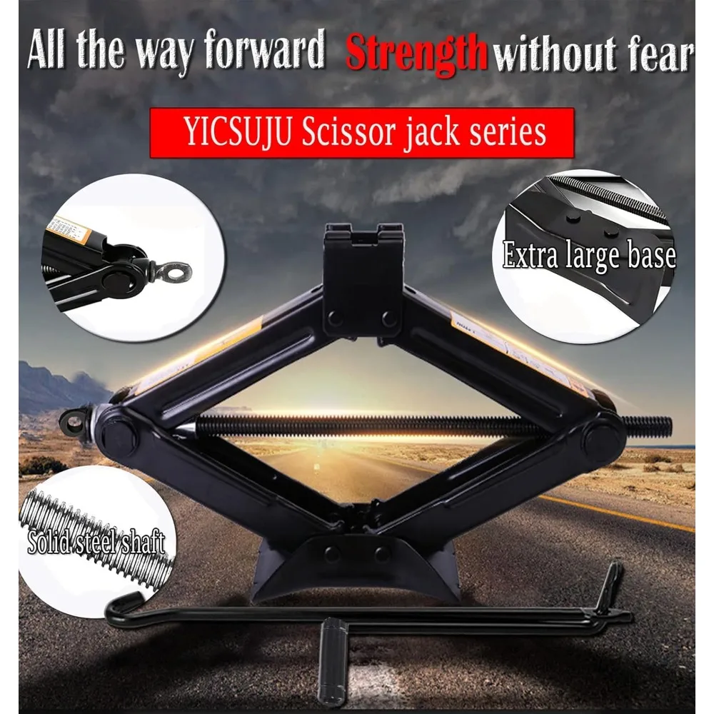 Kit de cric à ciseaux pour voiture de 3,0 tonnes avec manivelle, portable pour SUV et automobile, noir robuste