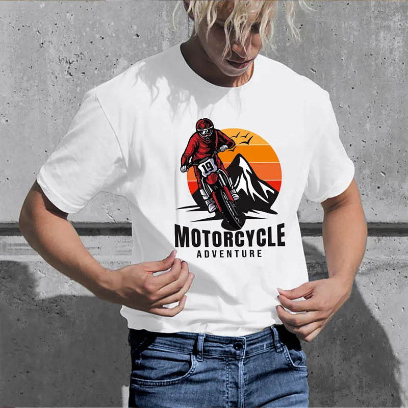 Hot Sale Motorcycle Men T Shirt Motorbike Heart Beat Cotton Brand T Shirt Men Fashion Moto Biker Round Collar Graphic T Shirts