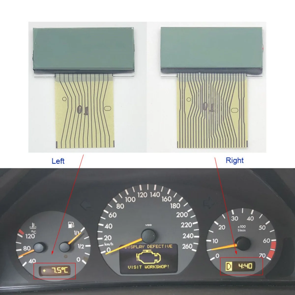 

LCD Display for 1998-2002 Mercedes BENZ W210 W202 W208 Instruement Cluster Repairment