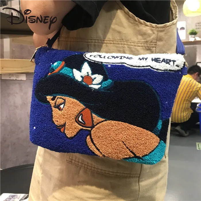 MINISO Disney New 2023 Cute Cartoon Princess Jasmine Embroidery Ladies Clutch Messenger Bag Crossbody Bags for Women