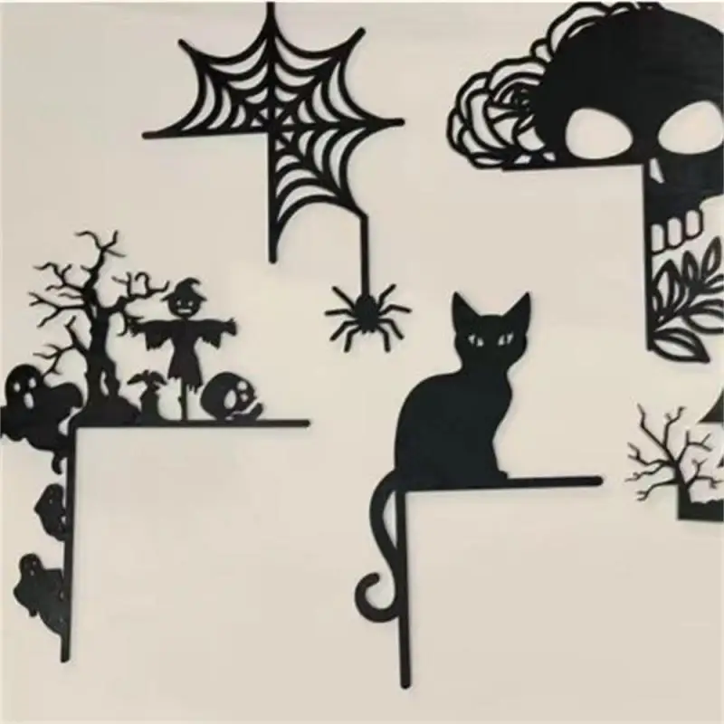 Black Wooden Halloween Door Frame Witch Skull Head Pumpkin Hat Cat Ghost Decoration Pumpkin Bat Door Hanging Scene Decoration