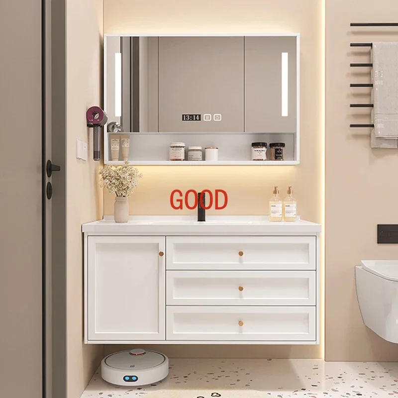 Intelligent Luxury Solid Wood Bathroom Cabinet Face Wash Garnish Bathroom Cabinets Modern Minimalist Toilet Furniture