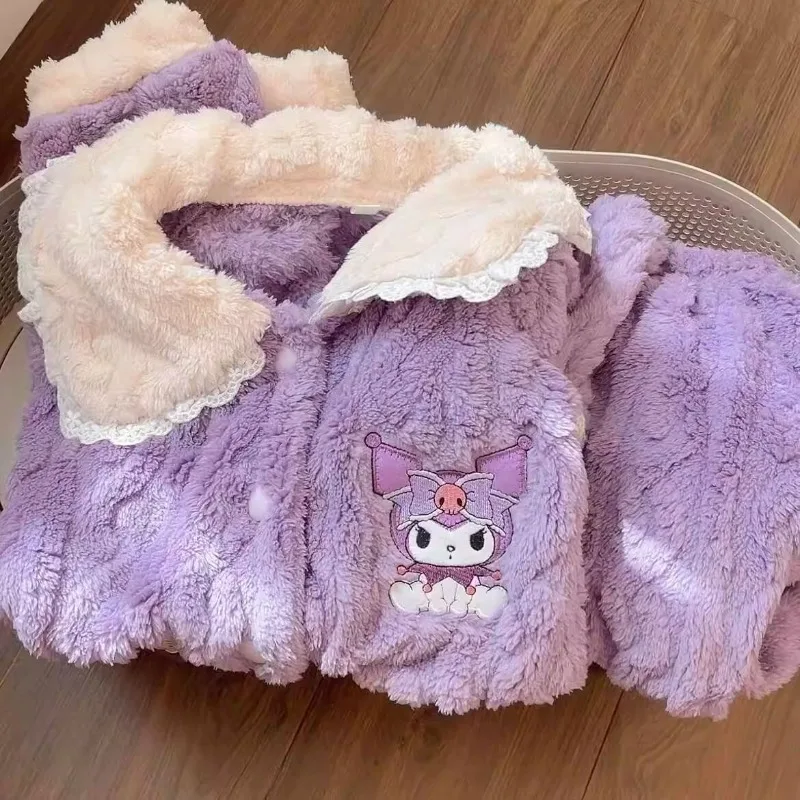 

Коралловые бархатные пижамы в стиле принцессы для девочек на осень и зиму плюс утолщенный мультяшный милый домашний комплект Куроми из двух предметов