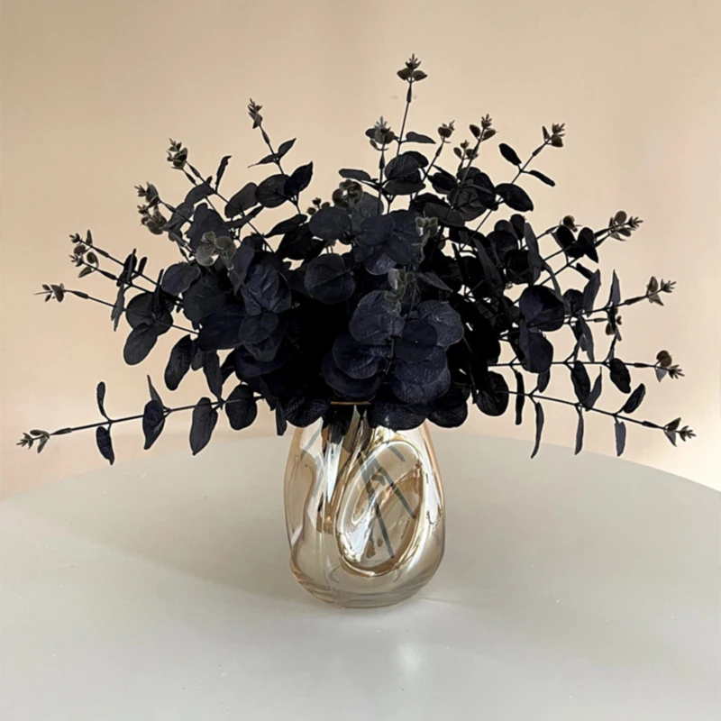 5/10PCS Black Eucalyptus Leaf Artificial Plants Diy Christmas Fake Plant Flower Bouquet Ornament Home Garden Party Wedding Decor