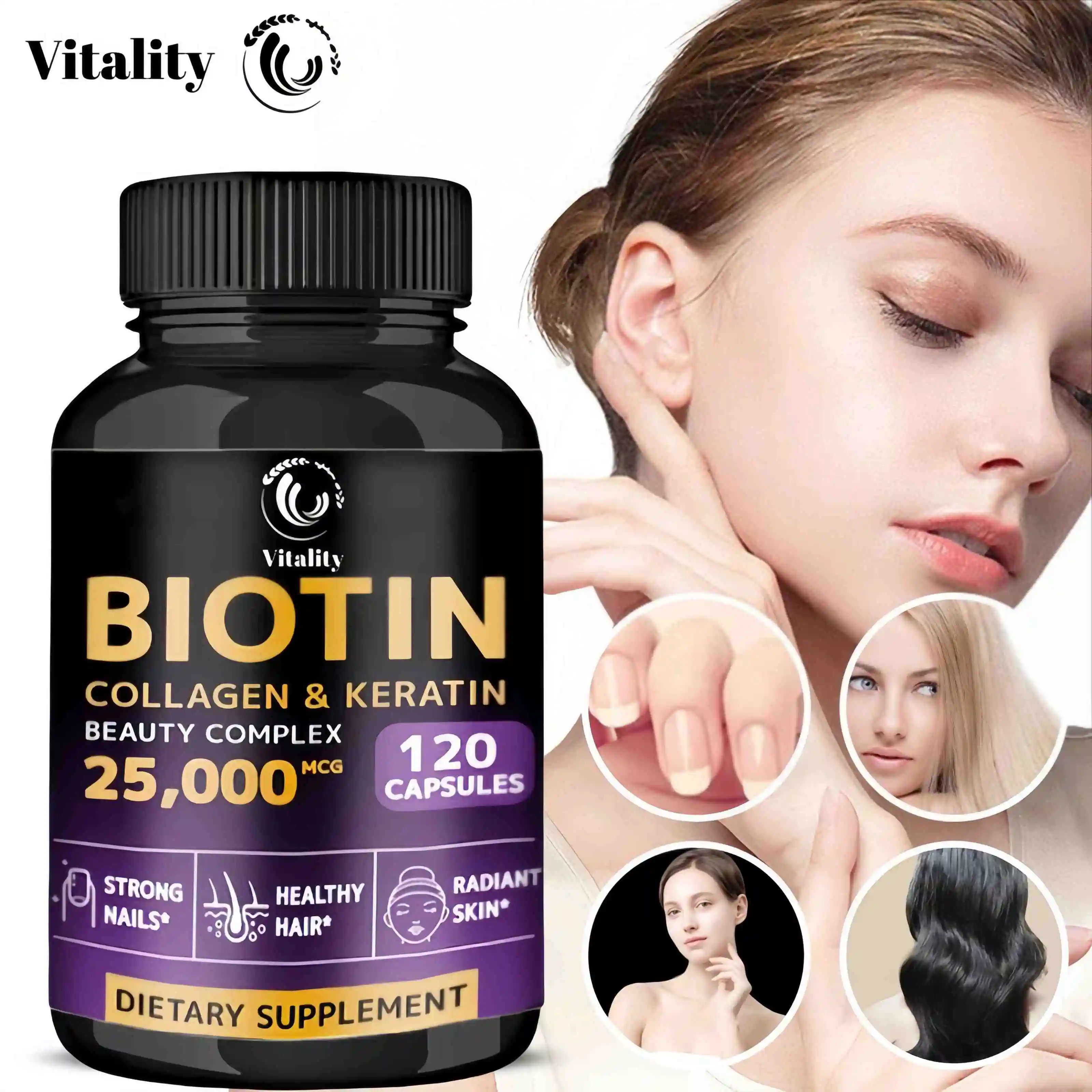 Hair Skin & Nails Vitamins - Biotin Collagen Keratin Capsules