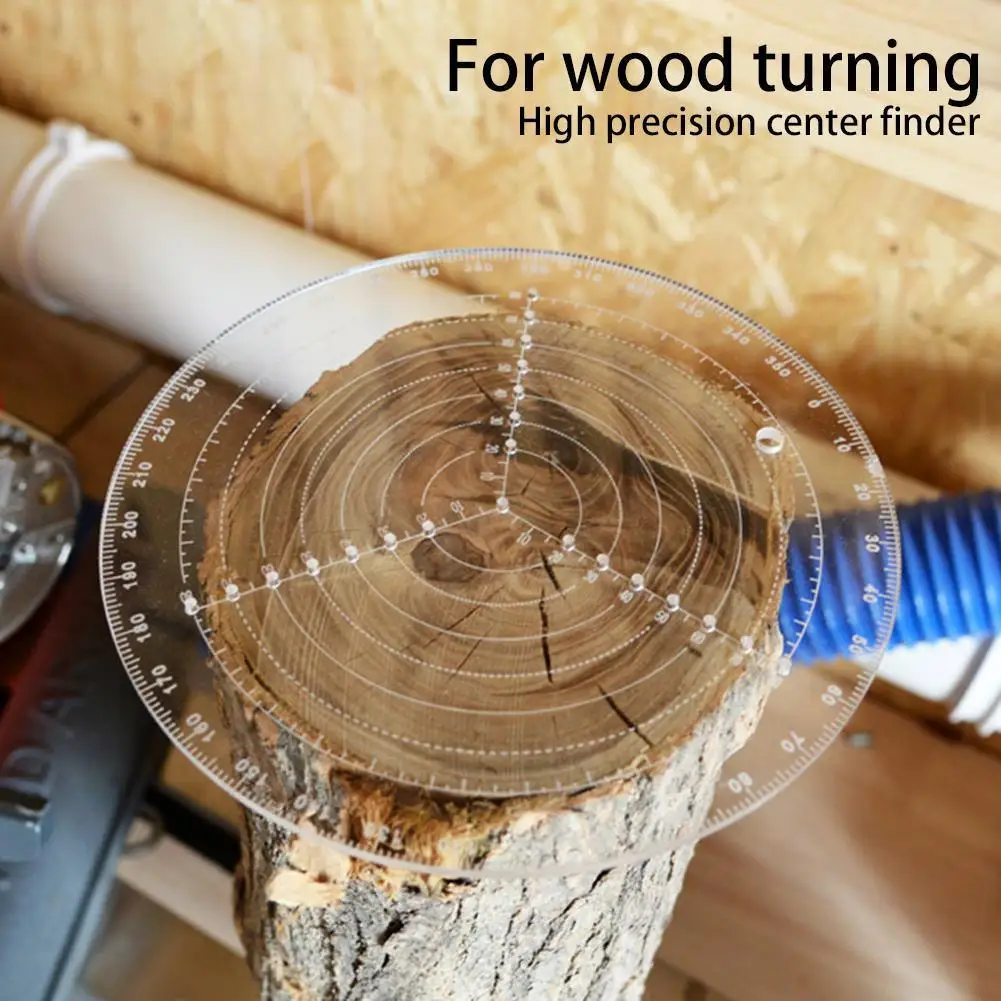 Transparent Acrylic Round Center Finder Carpenter Wood Turners Lathe Work Circles Drawing Compass Circle Cutter Centering Ruler