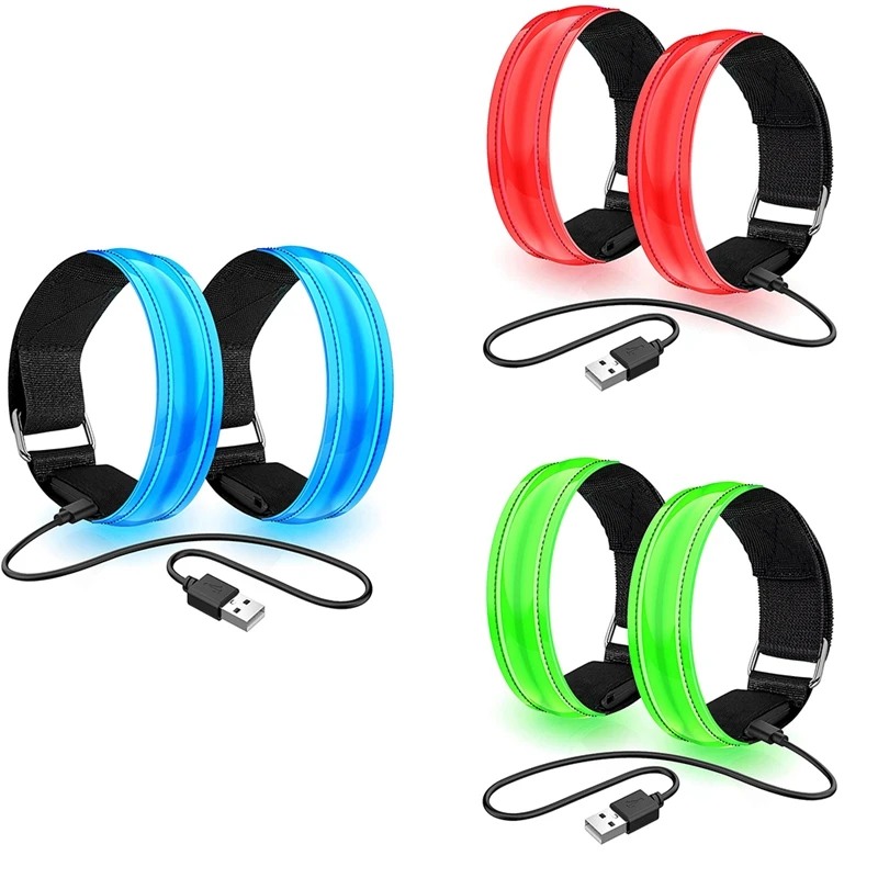 2 Pack Rechargeable LED Bracelet, USB Reflective Band, Armband Bracelets, Running Bands For Jogging, Sports