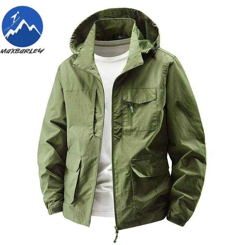Maxbarley New Jacket Fashion Detachable Hood Outdoor Camping Lightweight Coat Plus Size Multi Pocket Waterproof Autumn Garment