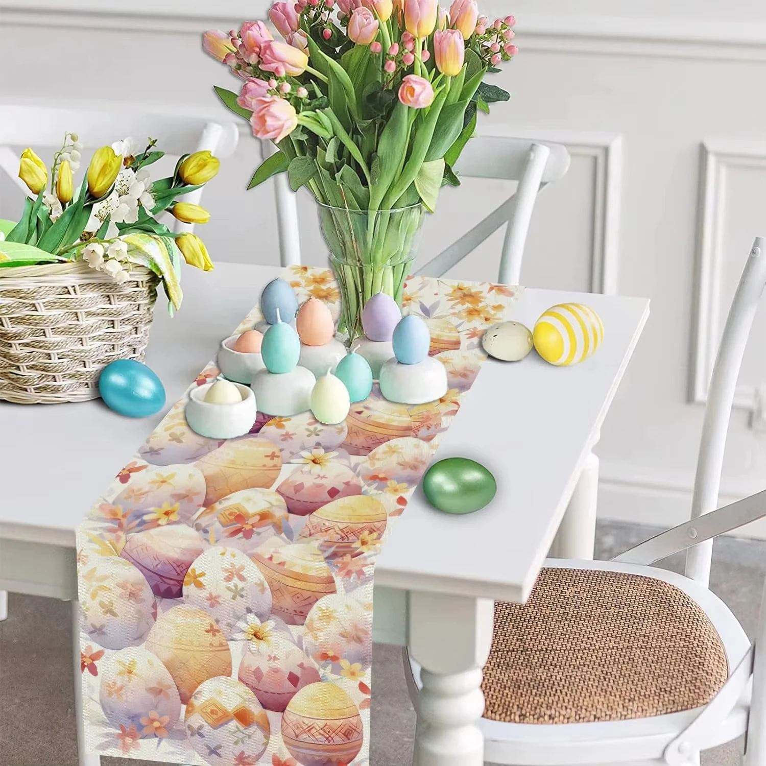 Spring Flower Easter Table Runner Multi Size Linen Fabric for Home Dining Seasonal Decor Gift Idea