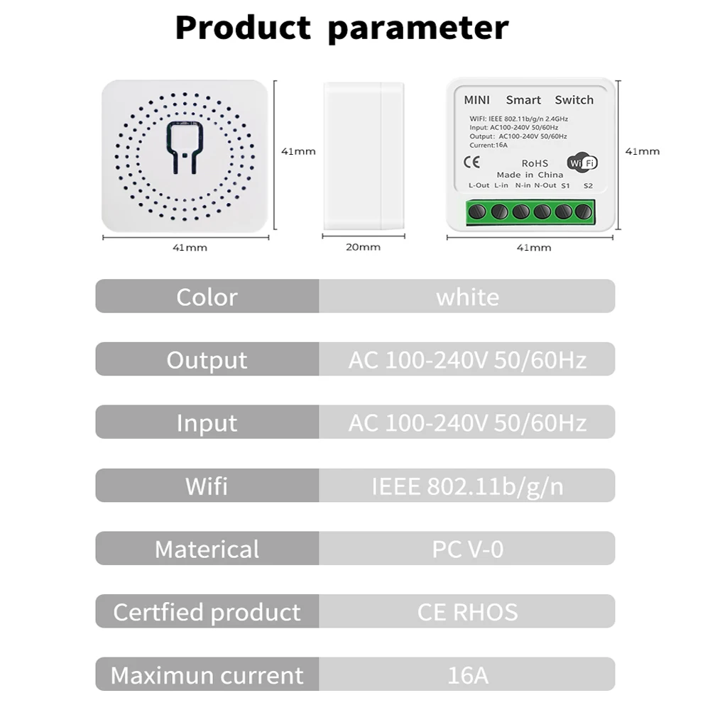 WGHINE 16A Tuya Mini DIY Smart Switch wifi APP remote bidirectional control support Alexa Google homepage