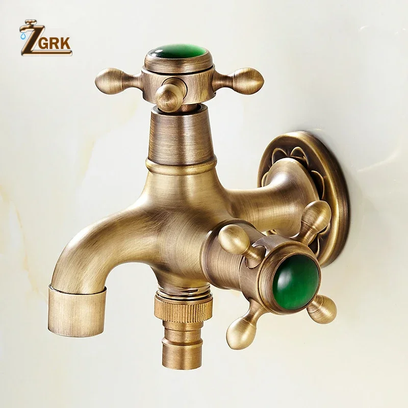 ZGRK Brass Wall Mounted Bibcock Faucet Garden Outdoor Washing Machine Faucet Antique Mop Taps Bathroom Single Cold Tap