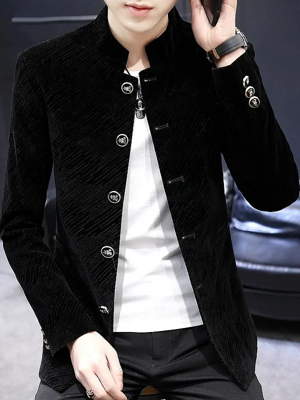

Мужская повседневная вельветовая куртка с воротником-стойкой на одной пуговице, модная деловая, весна-осень, новинка, молодежный крой.