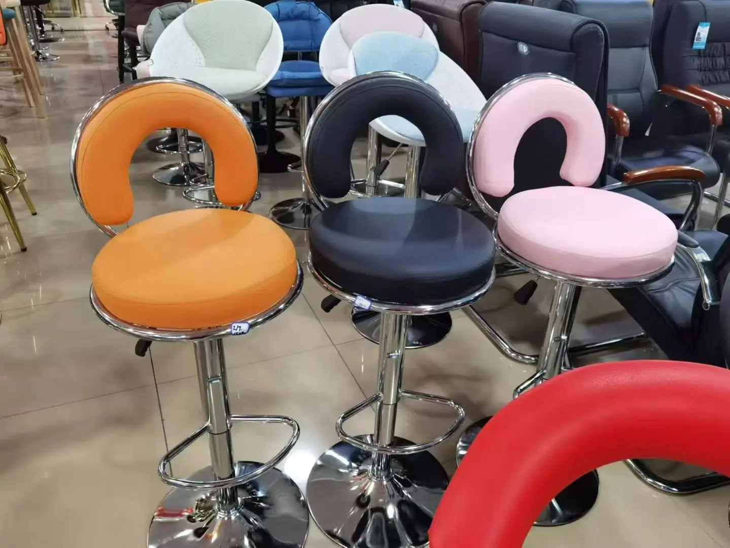 Modern Nordic luxury polyurethane leather revolving bar chairs stools kitchen