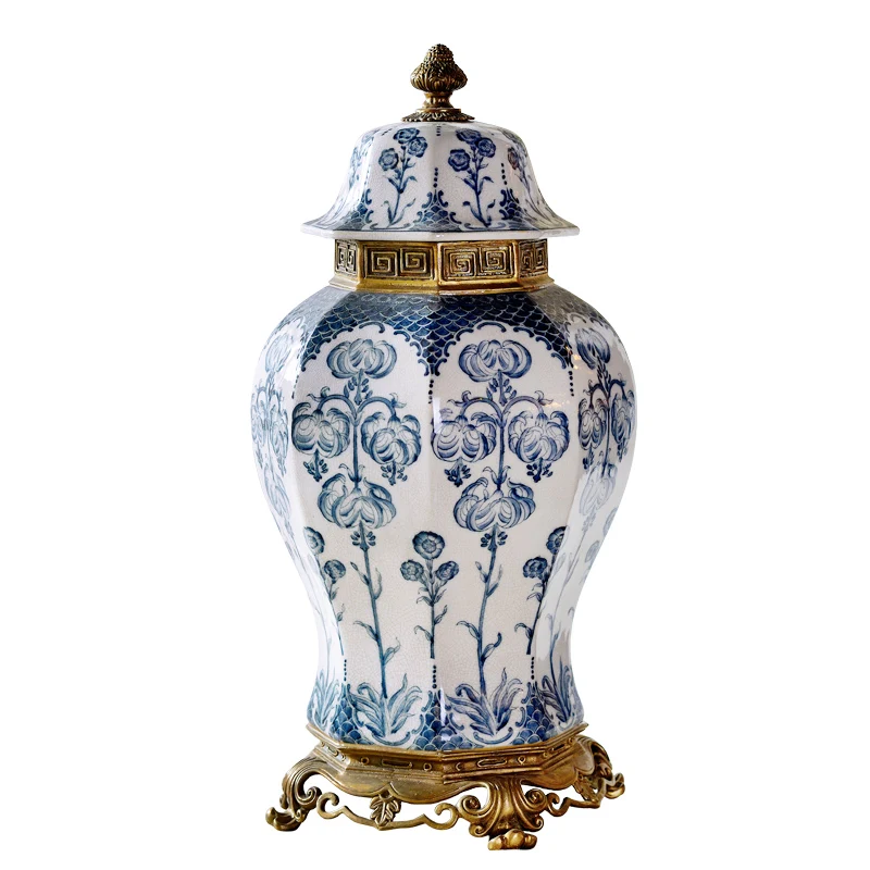 

Blue Porcelain vase Ceramic and Brass Home Decor Accessories luxury blue vase