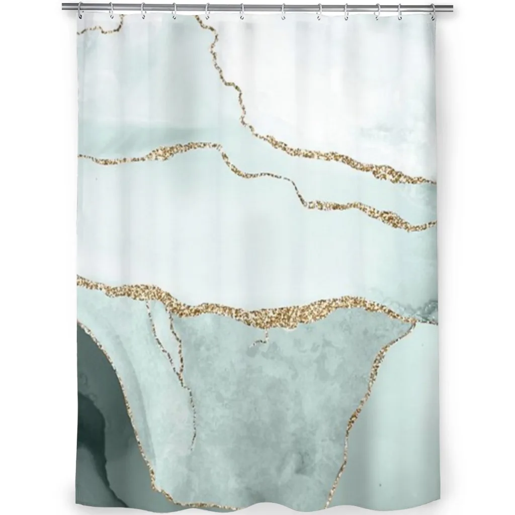 Watercolor Agate in Slate Green  Green Jade Faux Gold Veins Shower Curtain for Bathroom  Aesthetic Room Decoration