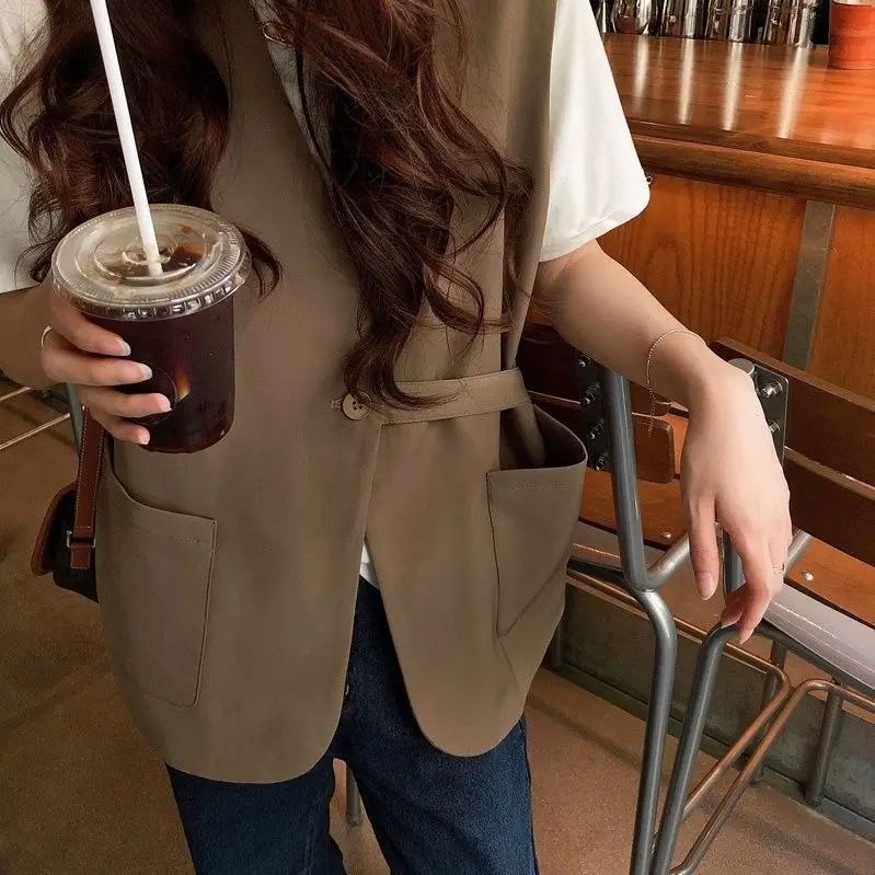 

Vests Waistcoats Thin Womens Crop Tops For Woman Fall Belted Tweed Tailored Temperament Workplace Sophisticated Straight Classic