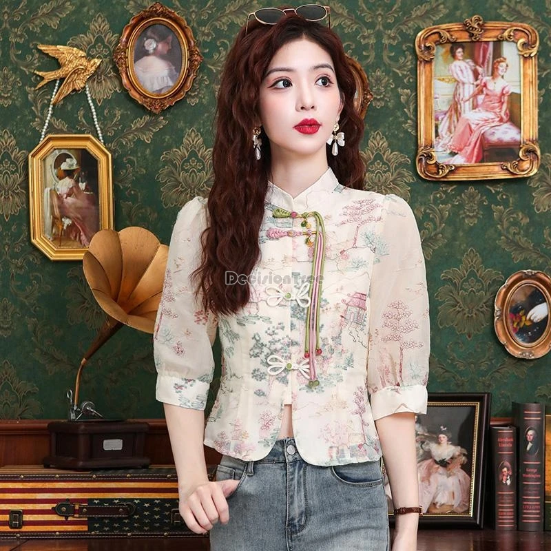 2024 leisure chic fashionable colorful blouse chinese style elegant button tassel tang suit top popular young temperament top