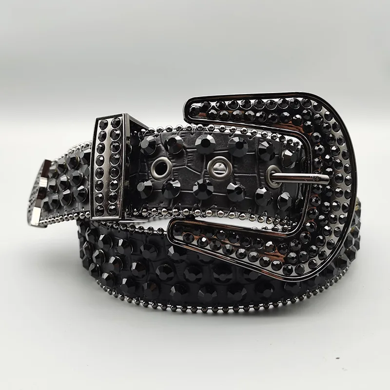 European men's and women's belts,fashionable punk trend,flow rivets,water diamonds inlaid wide waistband,women's jeans belt