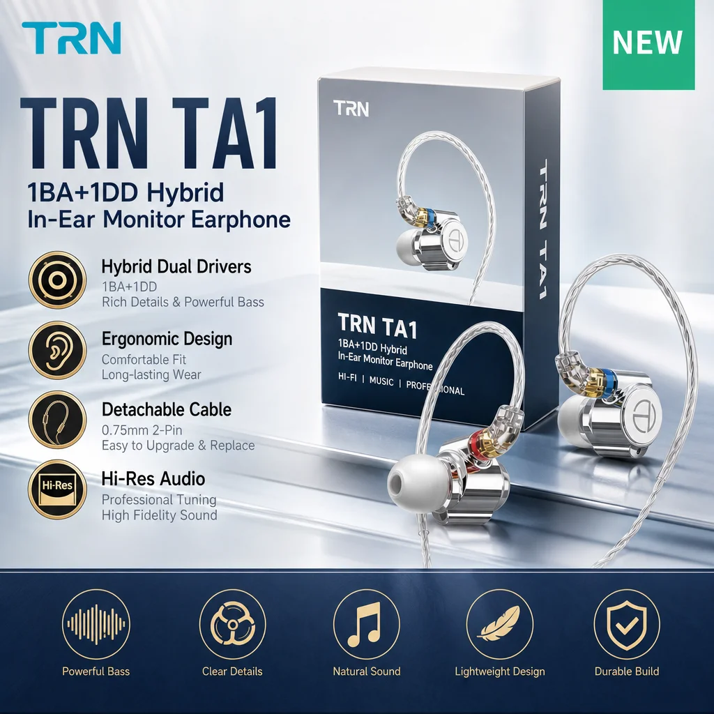 TRN TA1 In Ear Headphones Knowles Dynamic Balanced Armature MMCX Metal Deep Bass Earphones For Phone Music Gaming