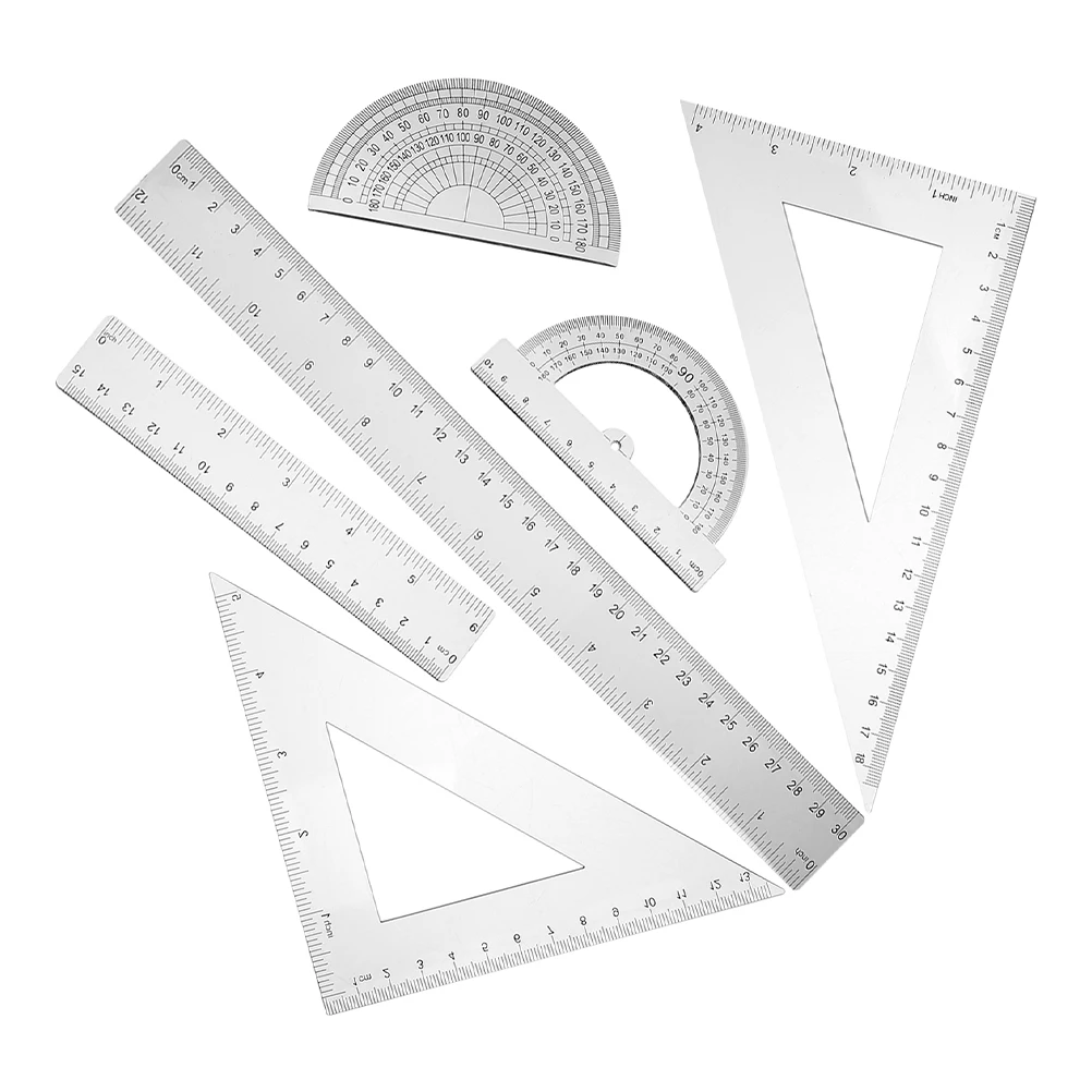 

6 Piece Triangle Plate Protractor Set Clear Plastic Transparent Ruler Metric Student Geometry Measuring Drafting Engineer Tools