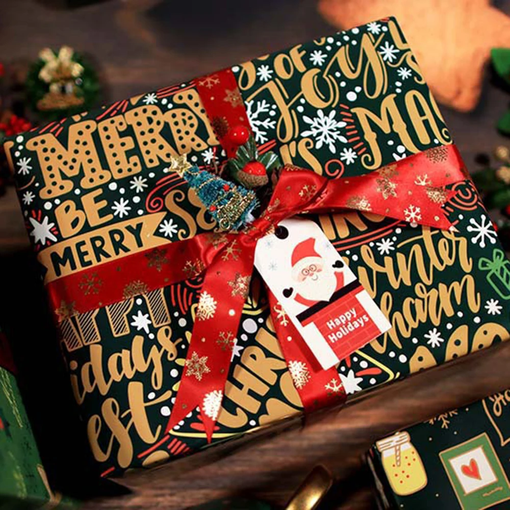 50*70cm Christmas Gift Wrapping Paper Gingerbread Merry Christmas Xmas Tree Pattern Flower Bouquet Packaging Decoration Paper