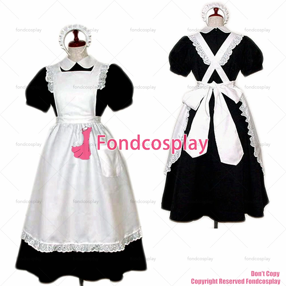 

fondcosplay adult sexy cross dressing sissy maid long black Cotton Dress Uniform white apron Costume CD/TV[CK816]