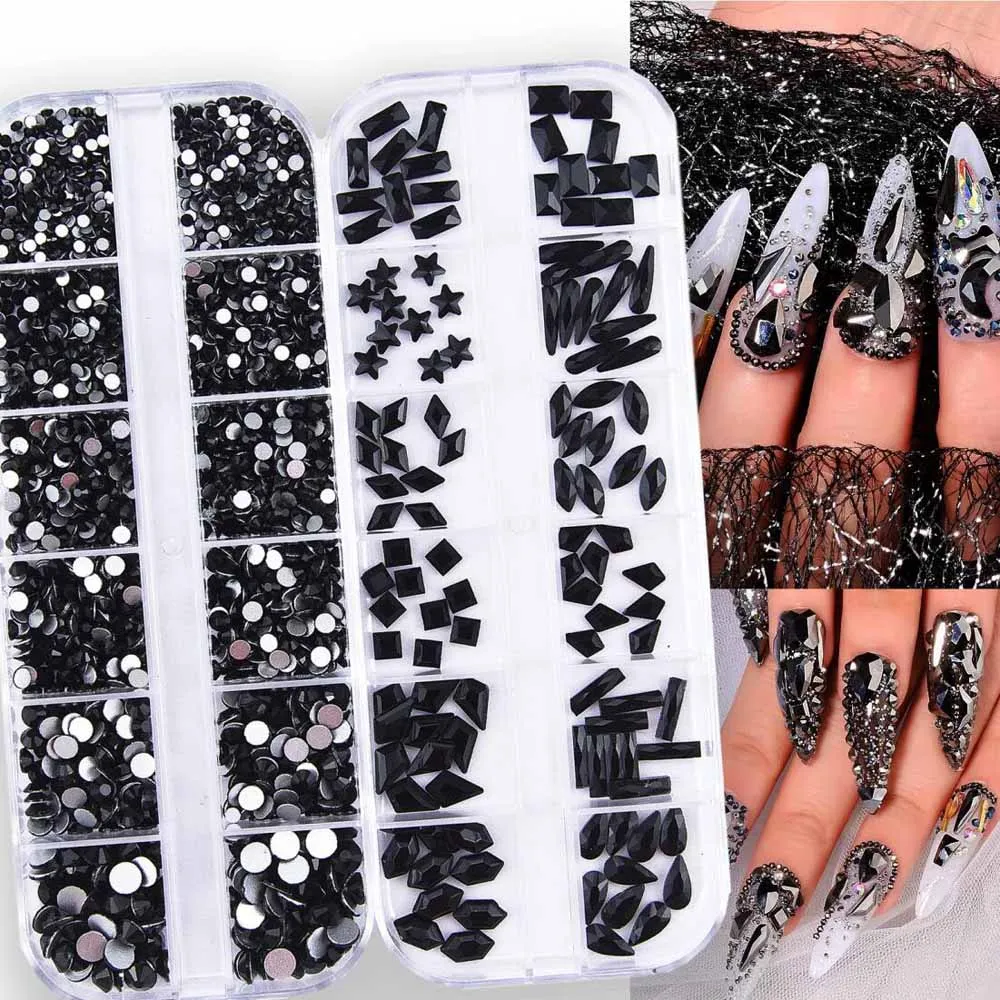 24Grids 2 Dozen 3D Gemengde Doorschijnende Kleurrijke Nail Art Steentjes Hart/Drop/Ronde Nagel Kristal Sparkle AB Diamant nagel Zirkoon