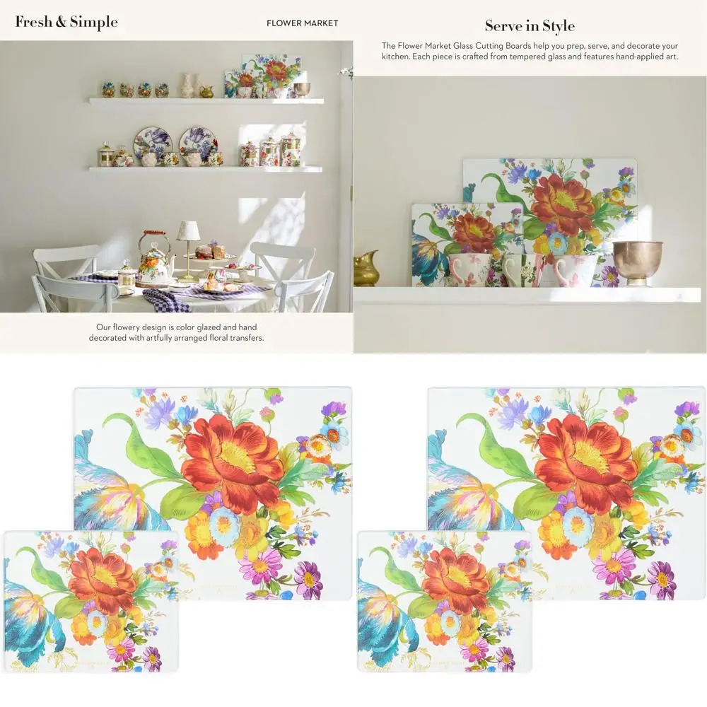 

Dual Flower Market Large Tempered Glass Cutting Boards for Kitchen Countertops