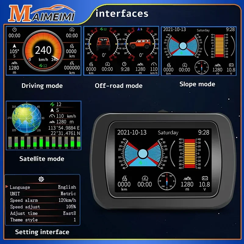 

A65 Head Up Display GPS Off-road Multi-function OBD HUD Satellite Signal Digital Display Meter Compass Inclinometer Speedometer