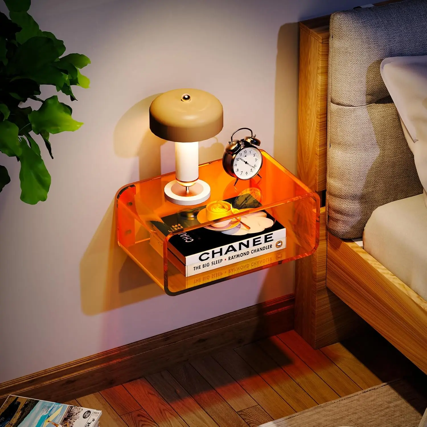 

Orange/Green/Brown Acrylic Floating Nightstand Wall Mounted Nightstand Shelf 41*24*17cm/16.1*9.4*6.7 in