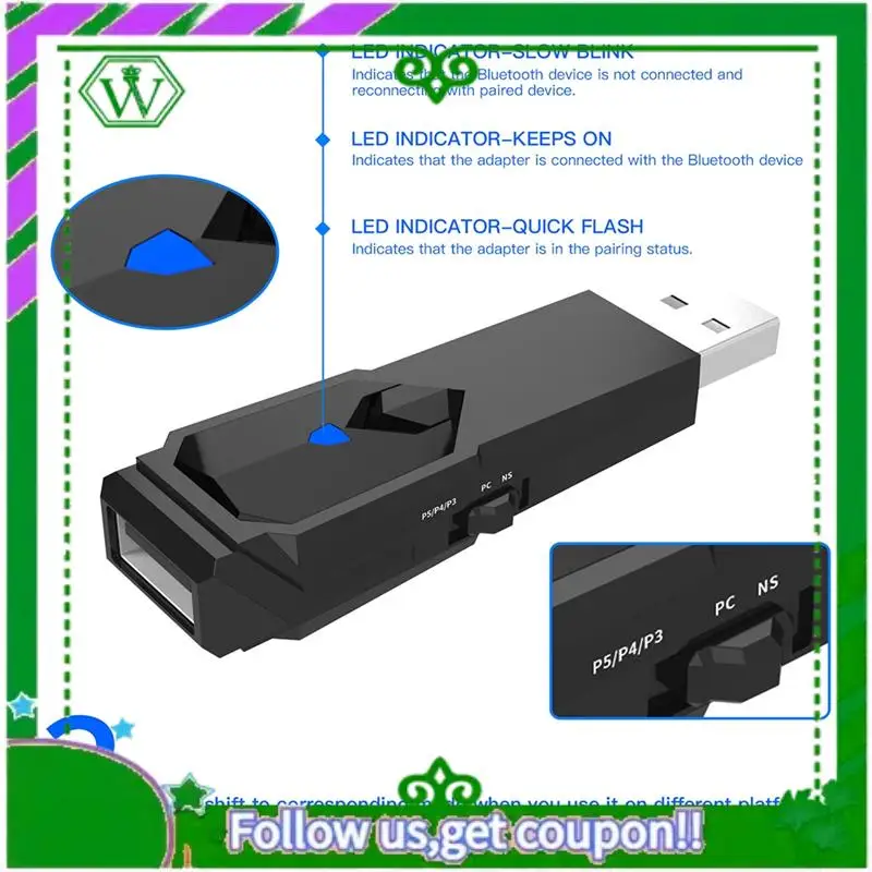 Reliable-Wireless USB Converter For PS5 PS4 PS3 Switch OLED Bluetooth Gamepad Game Controller Adapter Wired Controller Adapter