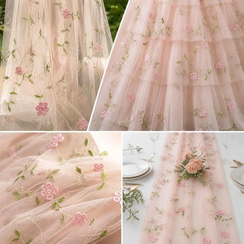 70x280cm Embroidered Table Runner Polyester Material Retro Style Tulle Table Decor Embroidery Design Semi-Transparent Gauze