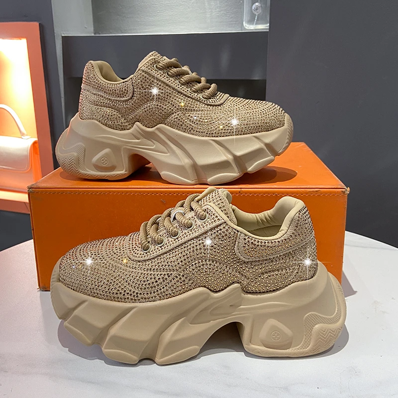 Women Outdoor Chunky bling Jogging Sneakers Youth Girls Sports Woman Breathable dazzle with brilliance Platform Walking Shoes