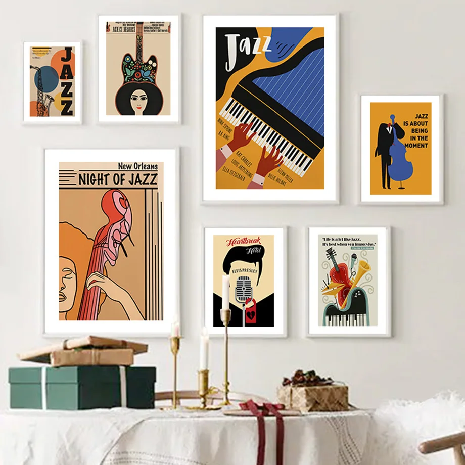 

Jazz Festival Guitar Cello Piano Music Wall Art Canvas Painting Nordic Posters And Prints Wall Pictures For Living Room Decor