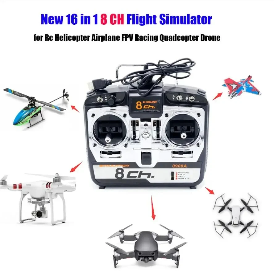 جهاز محاكاة طيران لطائرة هليكوبتر بتحكم عن بعد ، طائرة بدون طيار لسباقات FPV رباعية المروحية ، JTL0908A ، الوضع 1 ، 16 في 1 ، 8CH