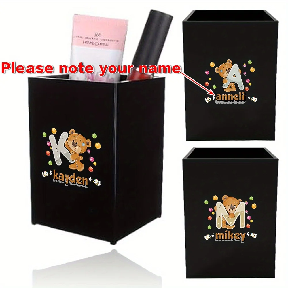 Customized Name Makeup Brush Holder Cosmetic Storage Box Desktop Makeup Organizer Cup for Vanity Desk