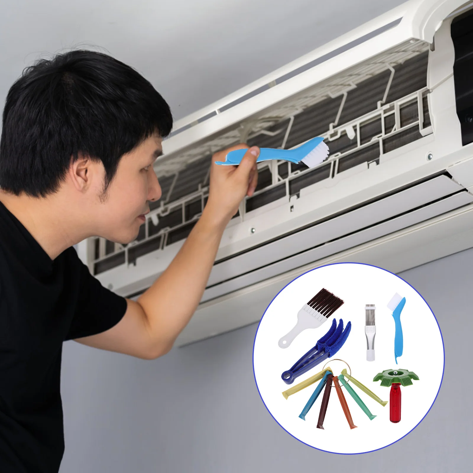 

1 set Fin Comb Blue Brush Condenser Cleaner Evaporator Radiator Coil Stainless Steel Air Conditioner System Tools