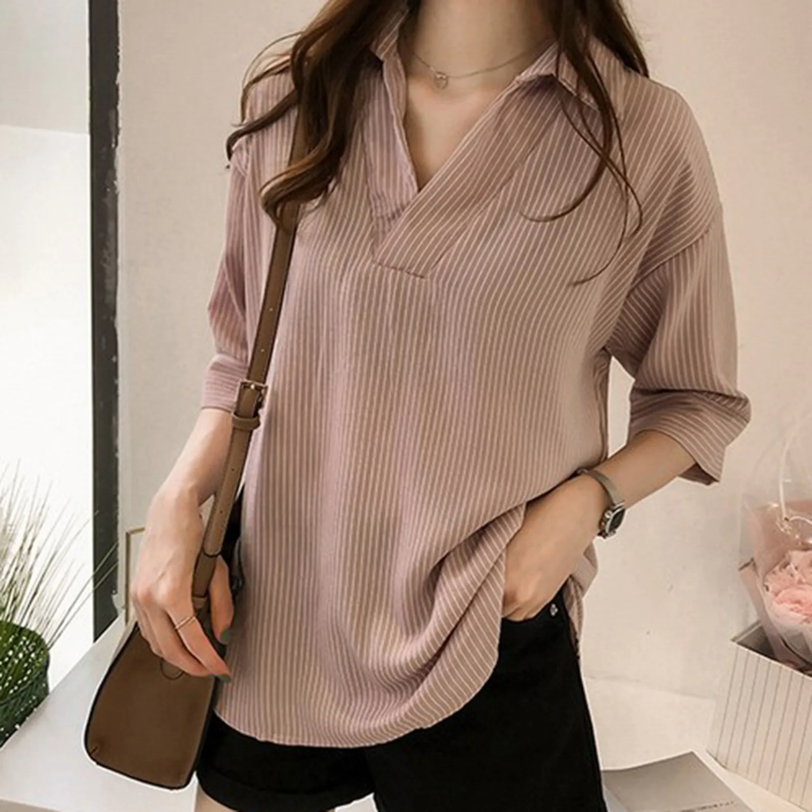 Slim Shirt Elegant Blouses For Women Dressy Casual Spring Three Quarter Sleeve Loose Top Youth Blouses Woman Blusas Para Mujer