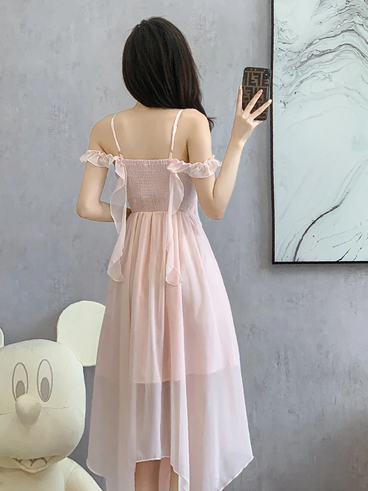 Flower chiffon slip dress summer fashion women's pink birthday dinner party long dress graduation holiday dress wedding outfit