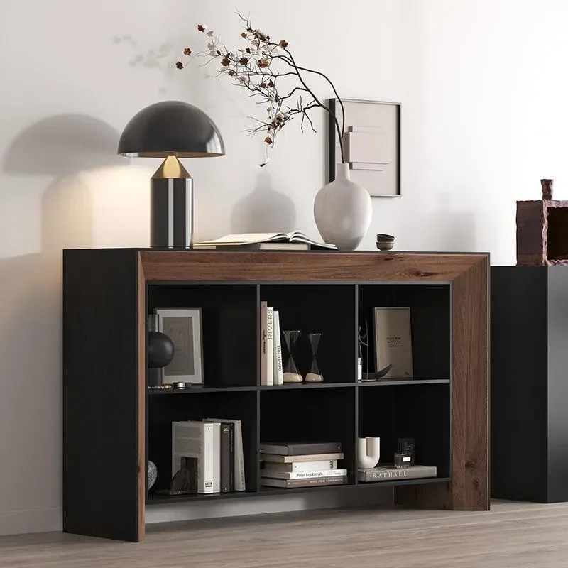 Wabi Sandy Wind Black Solid Wood Side Cabinet Retro Six Grid Locker Living Room Entrance Fireplace Storage Furniture