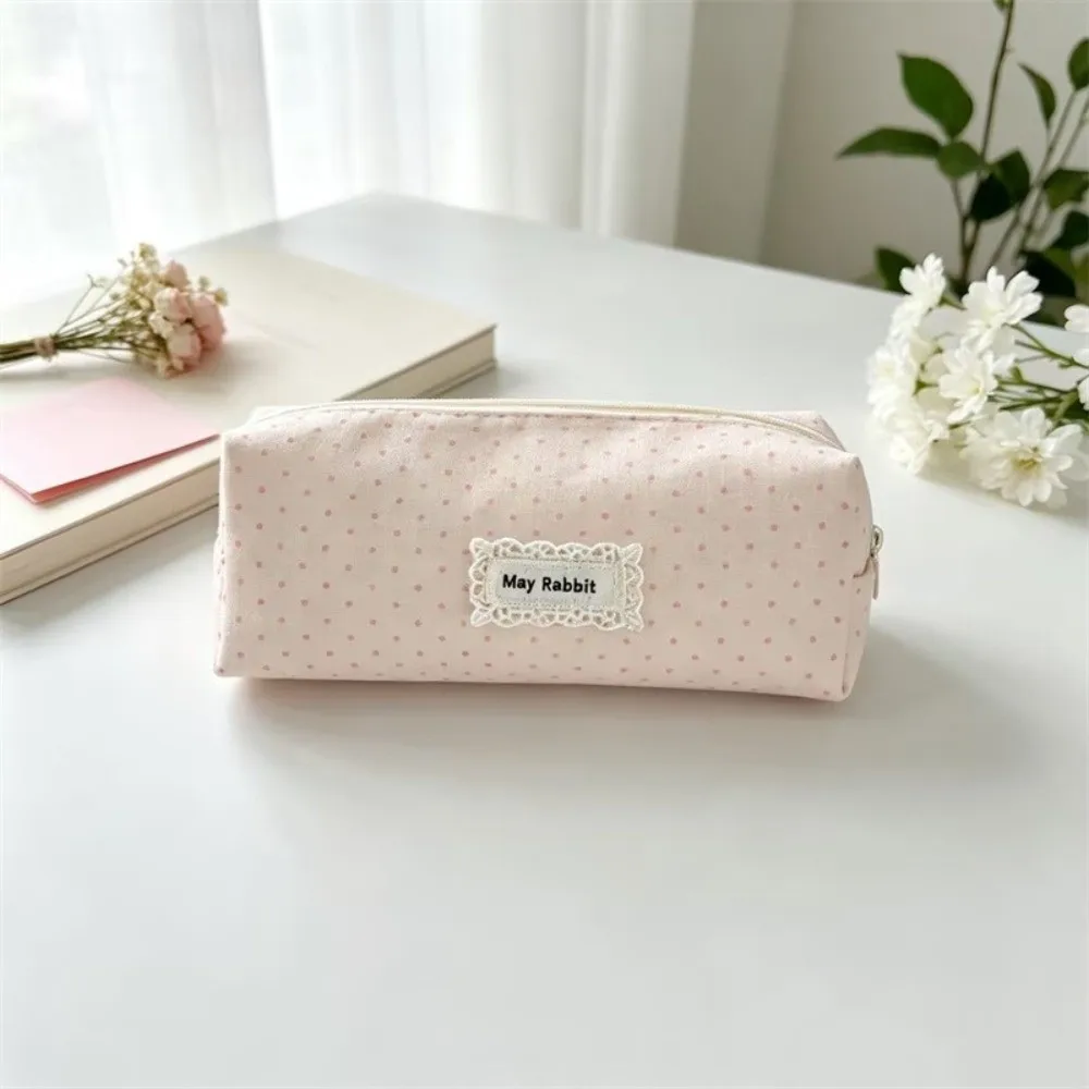 New Polka Dot Pencil Case Canvas Korean-style Pen Pouch Storage Bag School