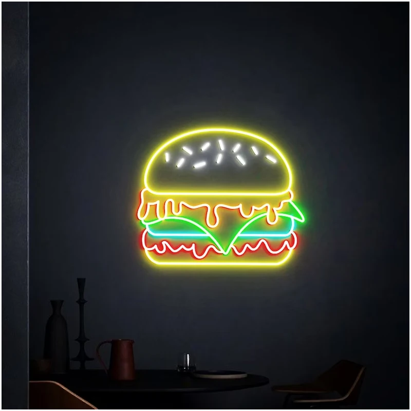 Imagem -04 - Burgers Neon Sign Art Custom Fast Food Shop Hamburger Led Light Restaurante Welcome Sign Presente para Abertura