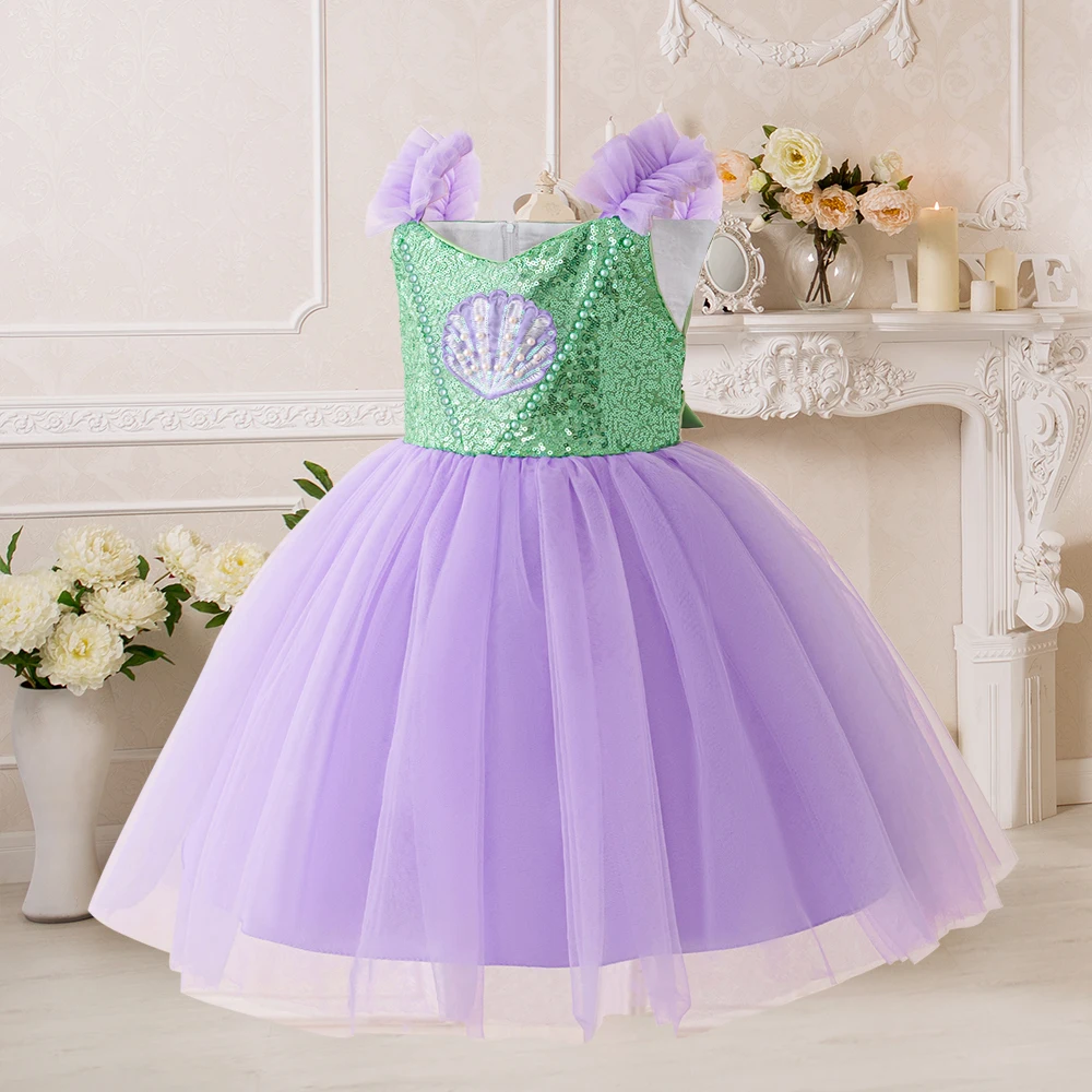 Elegant Little Mermaid Costume For Girls Pearl Tulle Kids Clothing Birthday Halloween Carvinal Party Dresses Mermaids Prom Gown