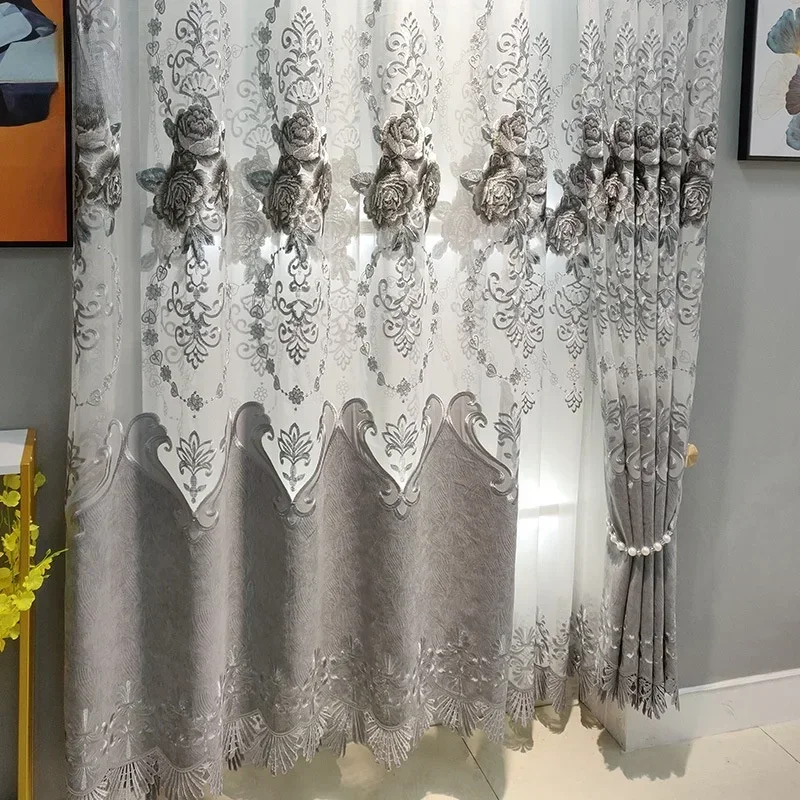 New Chinese Embroidered Curtain Chenille Thicken Curtains for Living Dining Room Bedroom Window Screen Curtains Customize